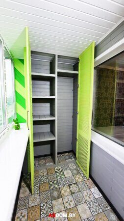 Жалюзи шкаф распашной с покраской в зеленый цвет - Купить мебель для балкона в Минске - Цены
